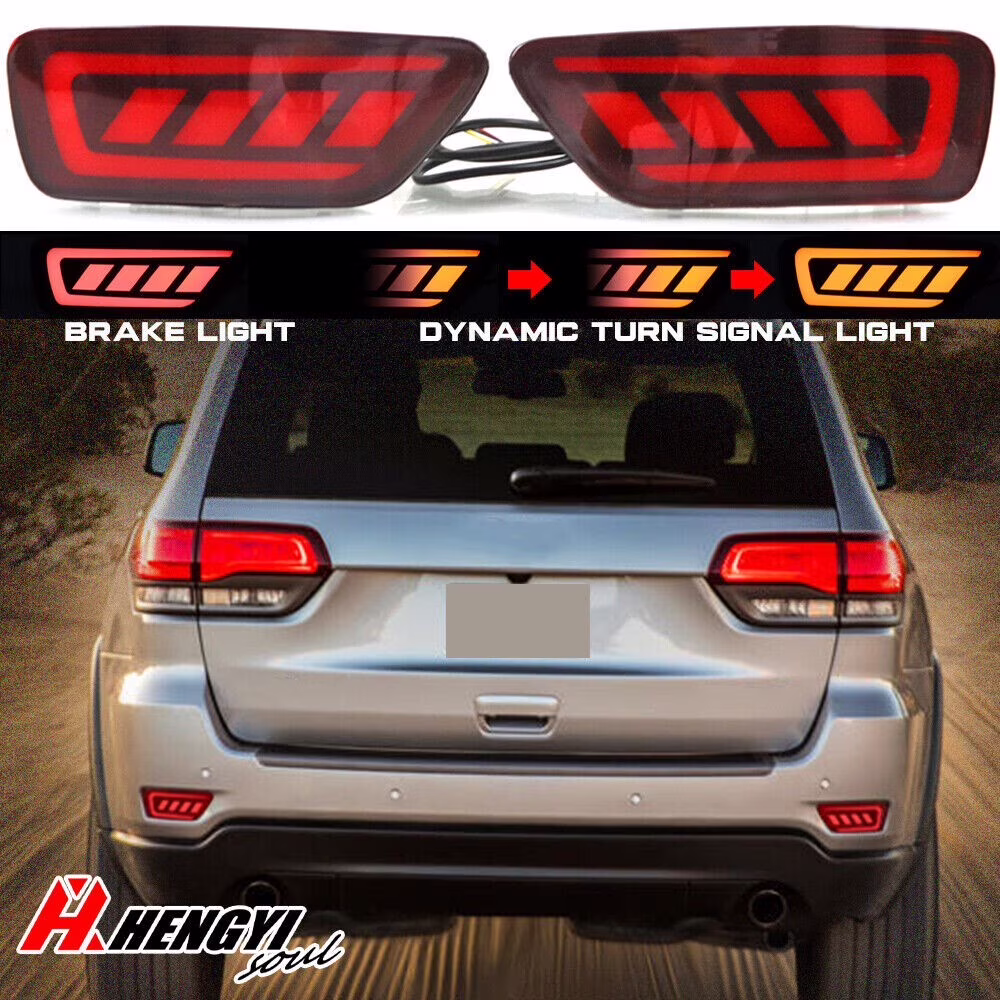 1 Pair LED Rear Bumper Reflectors Fog Brake Tail Light Lamp for Jeep Grand Cherokee 2011-2021 / for Campass 2011-2018, Red