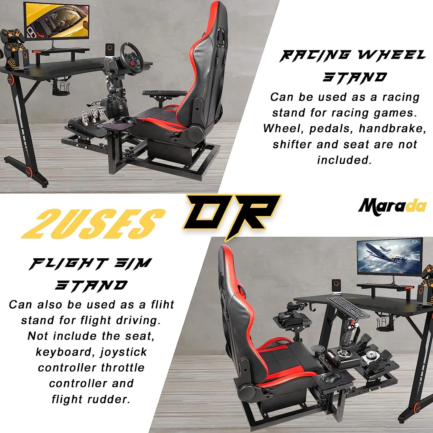 Marada Flight Racing Simulator Cockpit with Game Seat Fit for Thrustmaster HOTAS Warthog Excluding Electronics