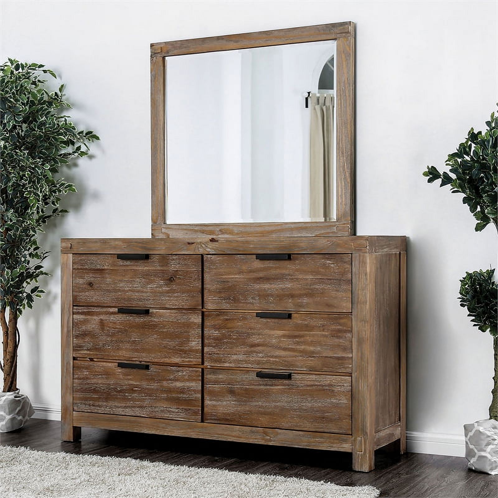 Furniture of America Russ Rustic Wood 6-Drawer Dresser in Weathered Light Oak