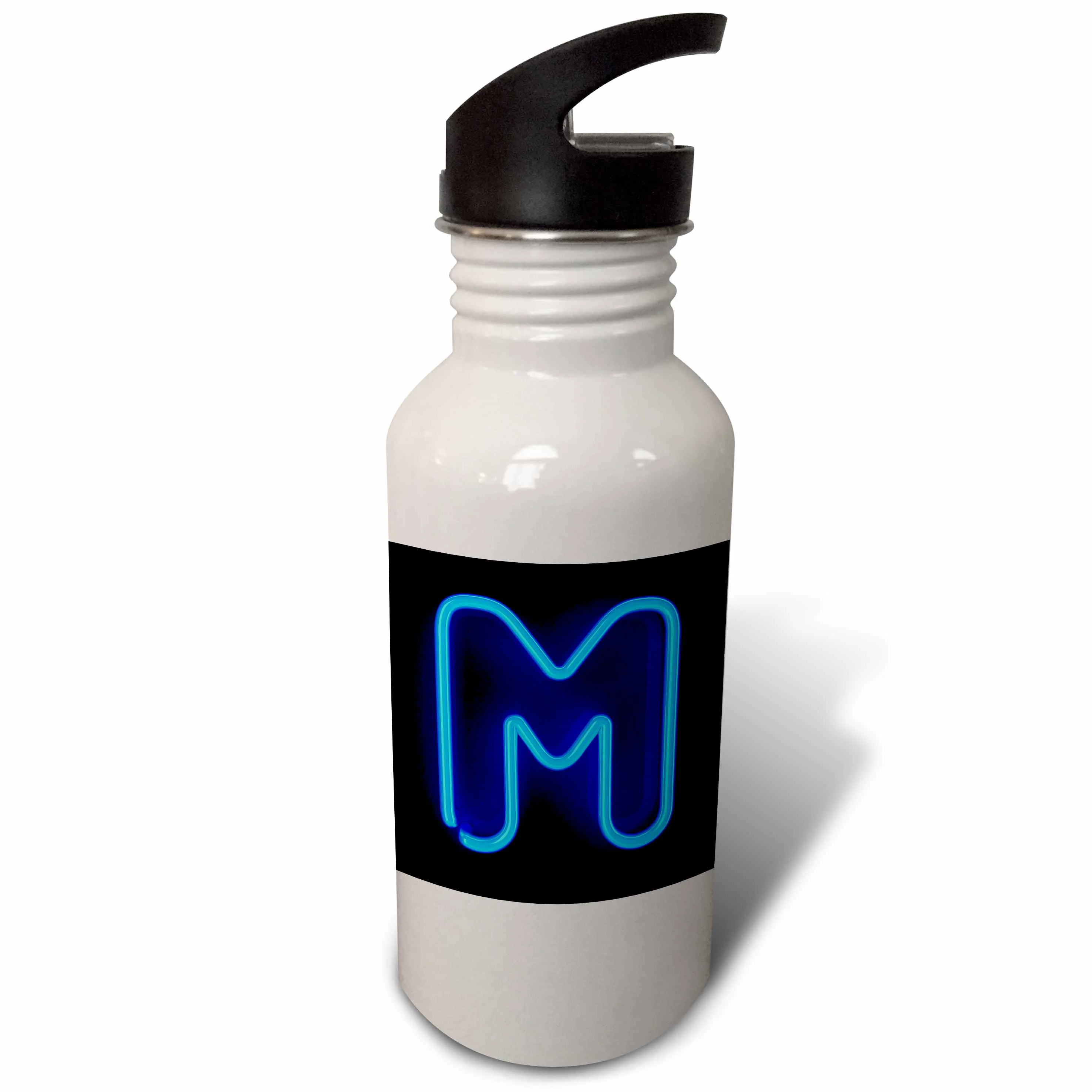 Monogram letter M abstract neon blue lit shining illuminated 21 oz Sports Water Bottle wb-155133-1