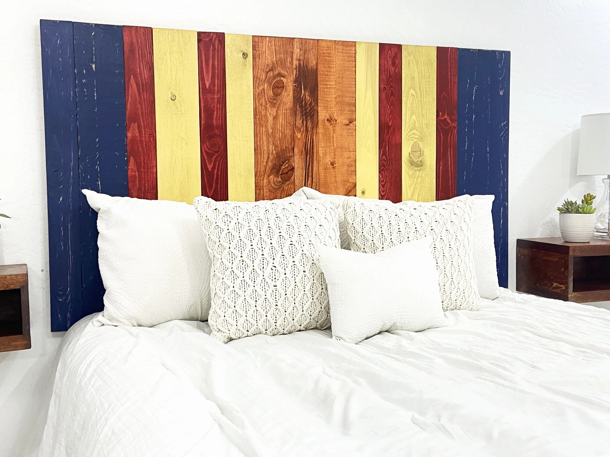 Barn Walls Copper Mix Signature Design, Multicolored Solid Wood Headboard, Floating Panels, Wall Mount, Adjustable Height, Easy Assembly, Queen Size