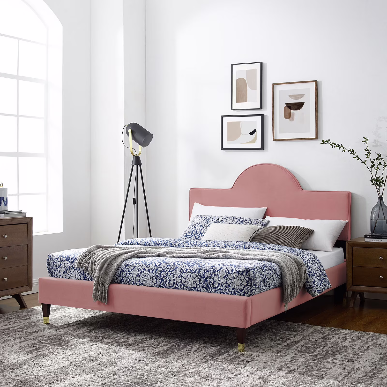 Modway Aurora Performance Velvet Full Bed in Dusty Rose
