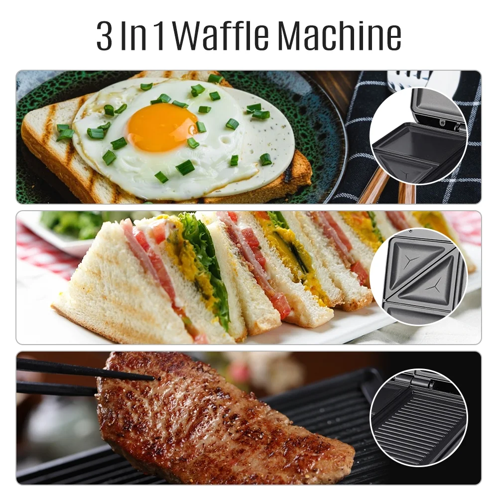 Andoer Bread machine,Sandwich Maker With Iron Non-stick Easy 3in1 Shaped Maker With Iron Shaped Sandwich Panini Waffle Maker Iron Non-stick And Panini Portable 1400w Non-stick And Easy Ichu Cheese