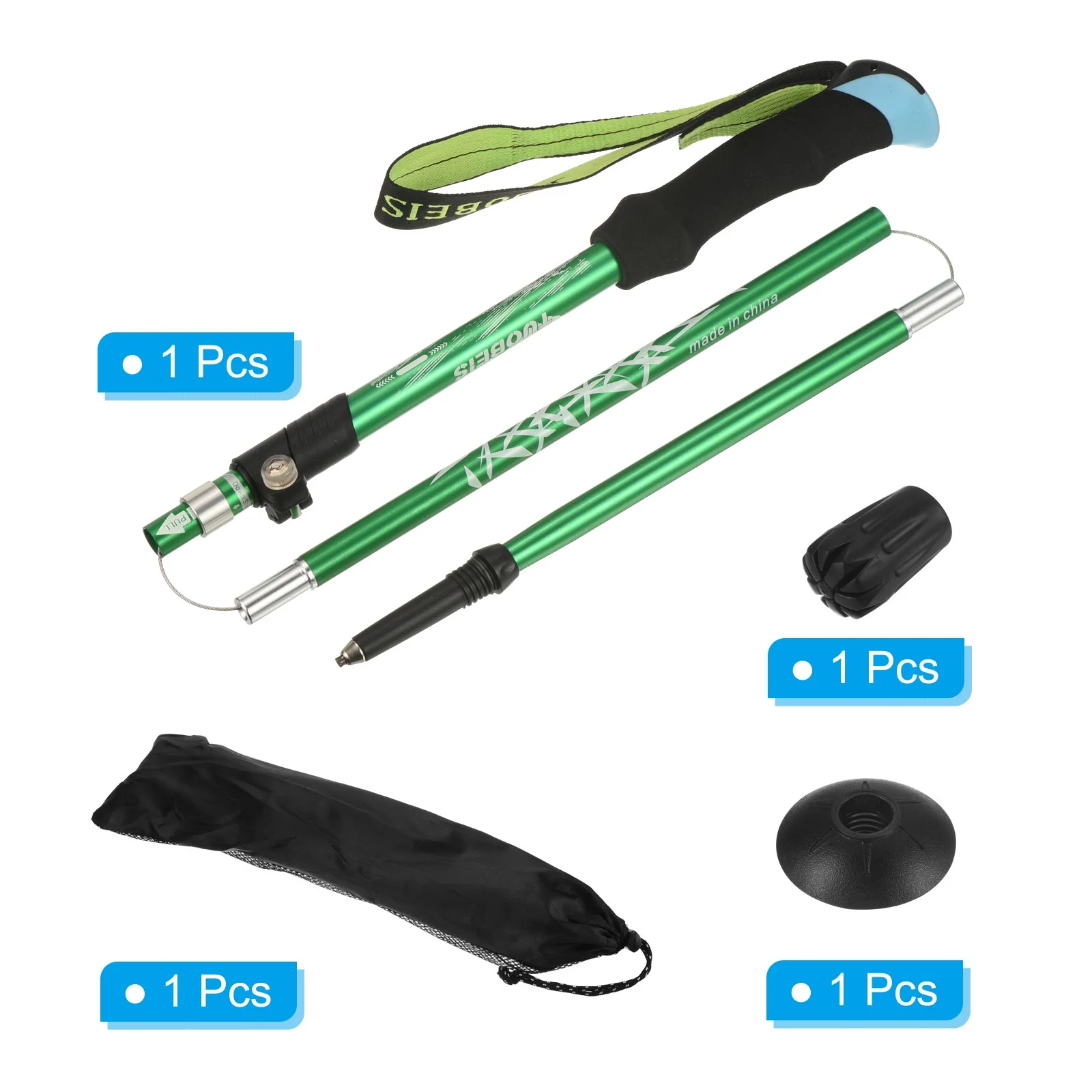 Uxcell Trekking Poles, Collapsible Hiking Pole 51 Inch Aluminum Alloy, Green