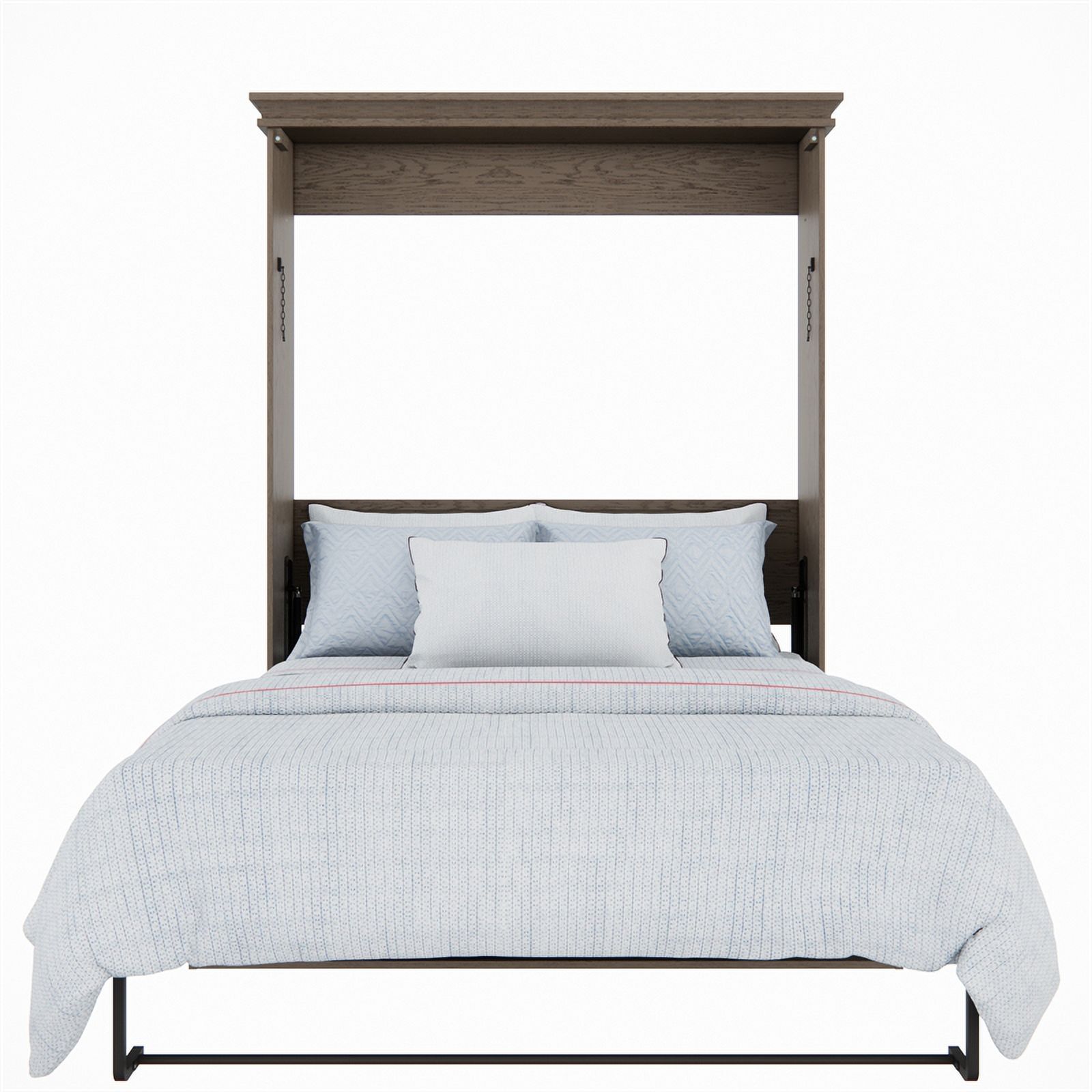 Pemberly Row Transitional Queen Solid Wood Murphy Wall Desk Bed in Gray