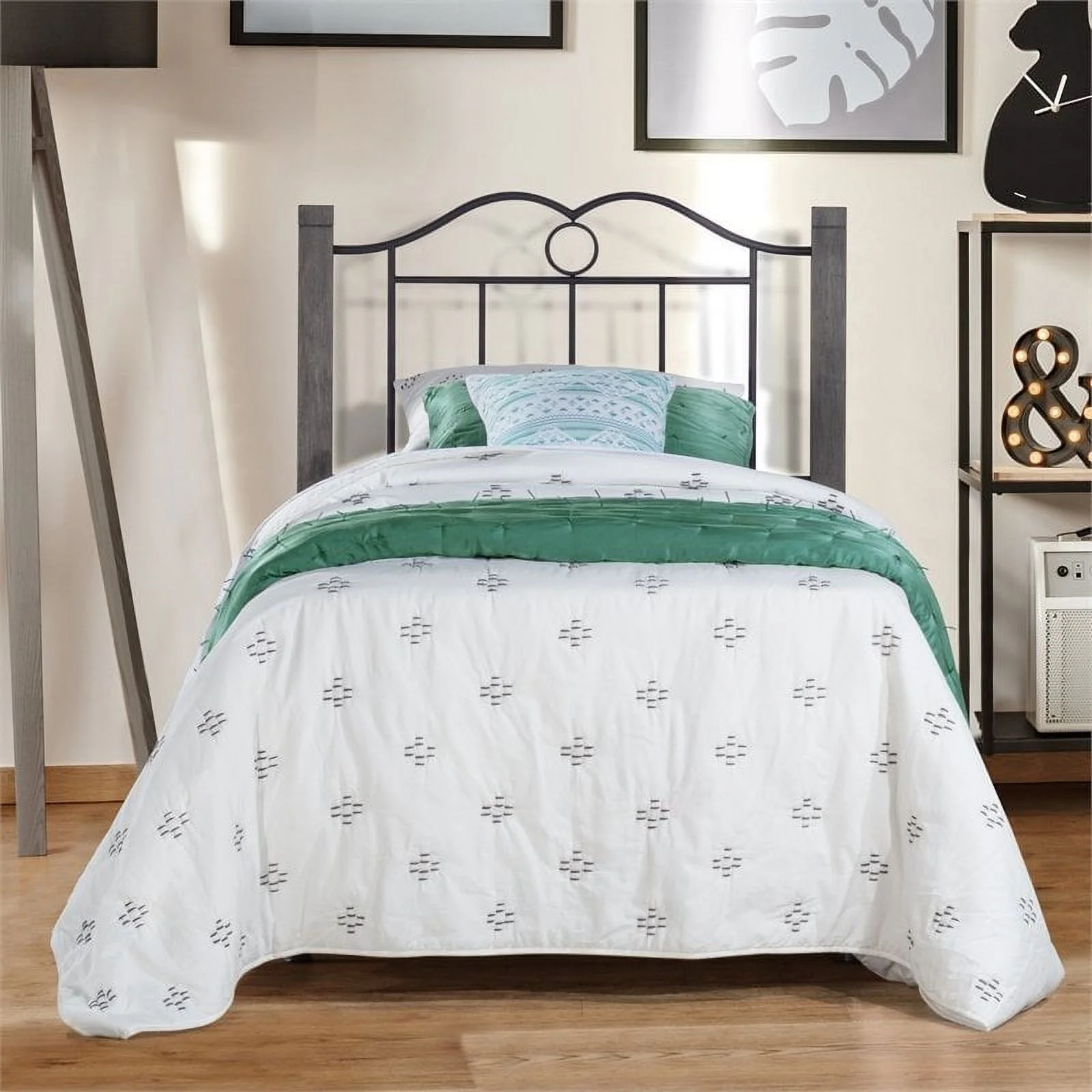 Hillsdale Furniture Dumont Charcoal Wood Posts Scrolled Black Metal Twin Headboard