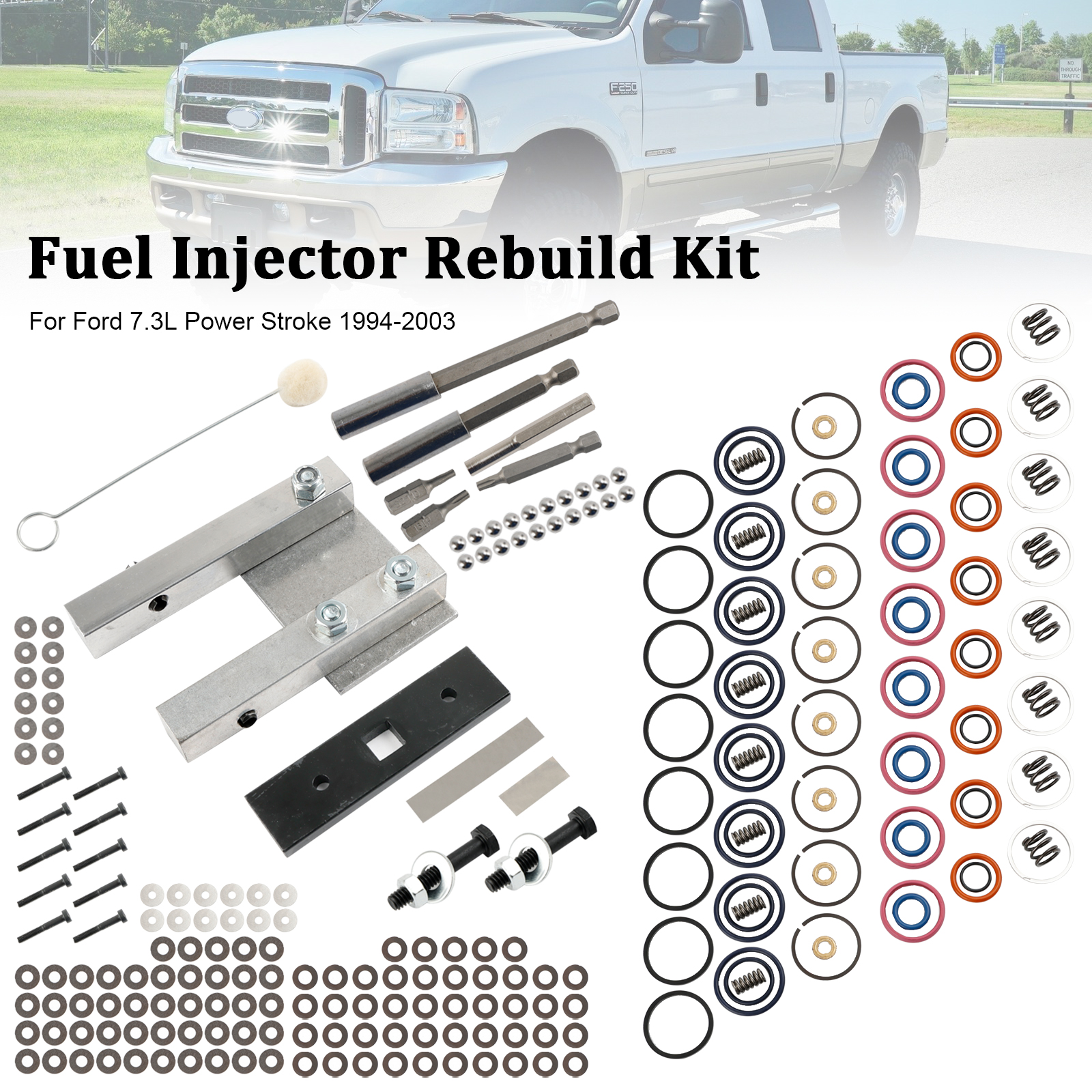 Injector Rebuild Kit Fit for 7.3L Power Stroke 94-03 W/Vice Clamp And Tools Spring