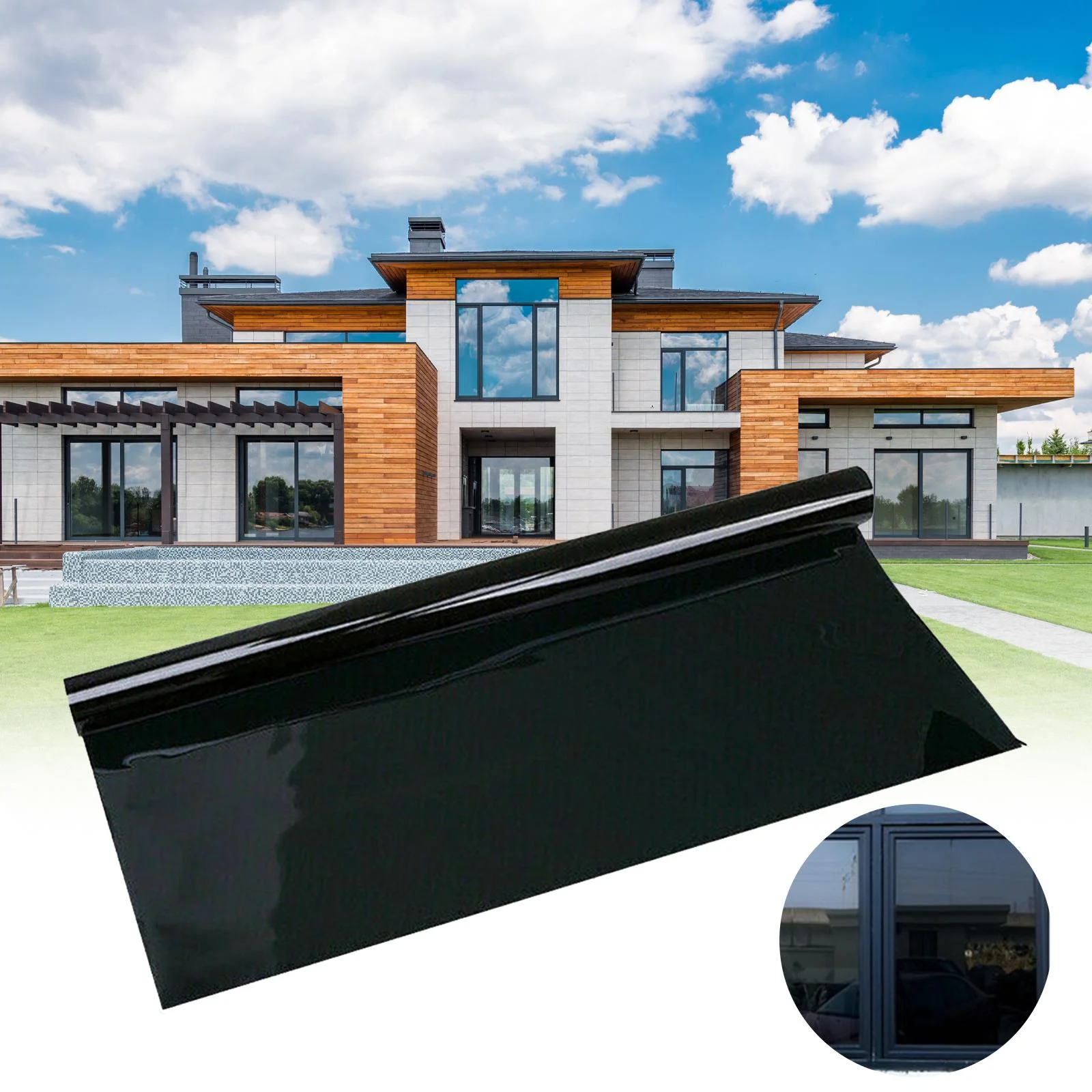 Window Tint Film Sun Blocking Glass Sticker, Thermal Insulation Film for Car SUV Width 60CM Black