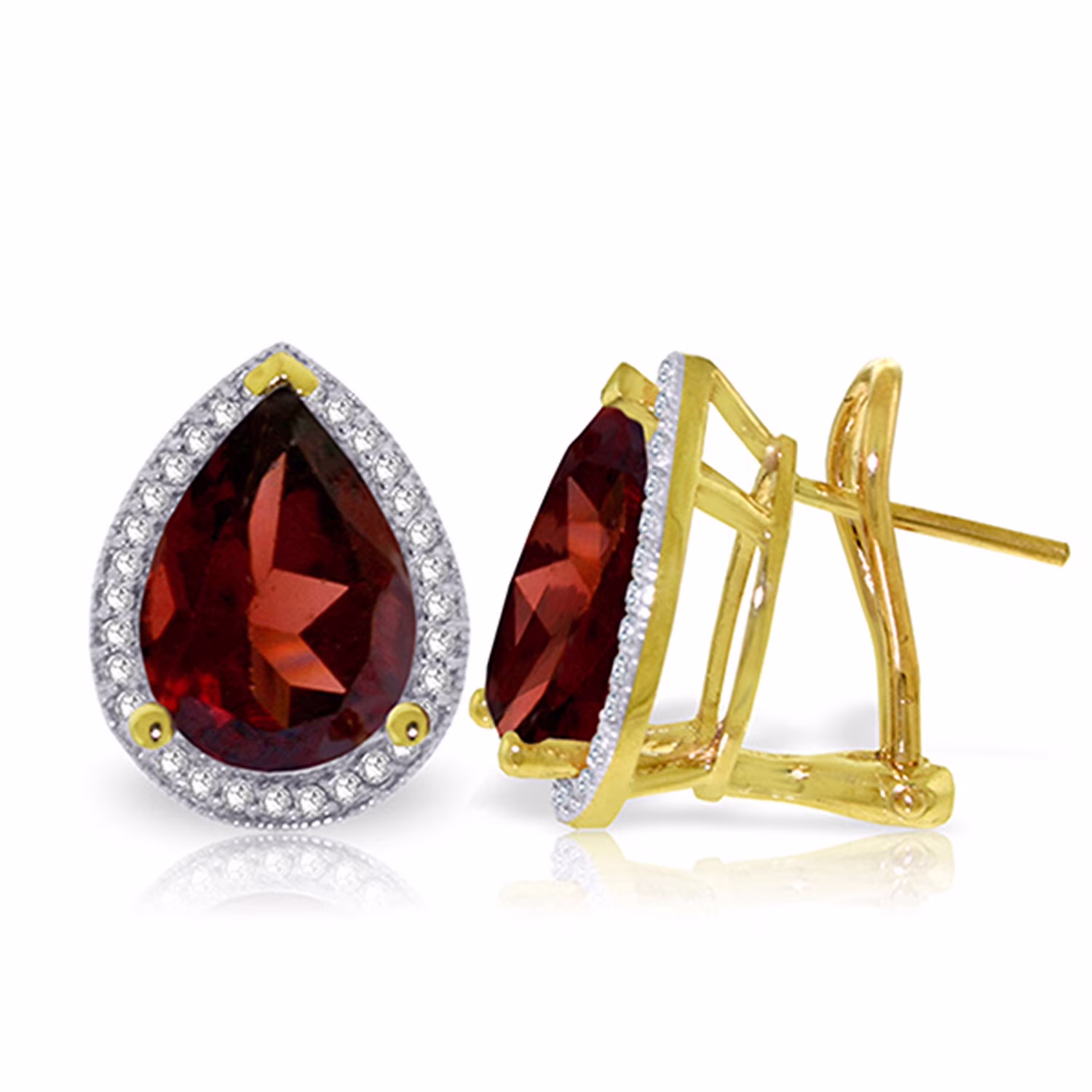 Galaxy Gold 8.12 Carat 14K Solid Gold French Clips Earrings Diamond Garnet