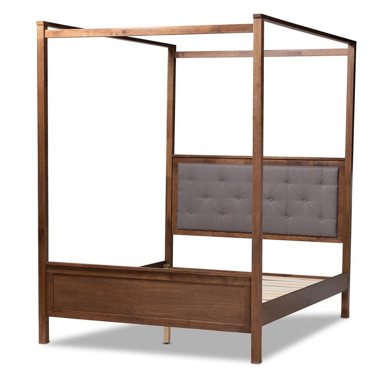 Bowery Hill Queen Size Grey Upholstered Walnut Finished Canopy Bed