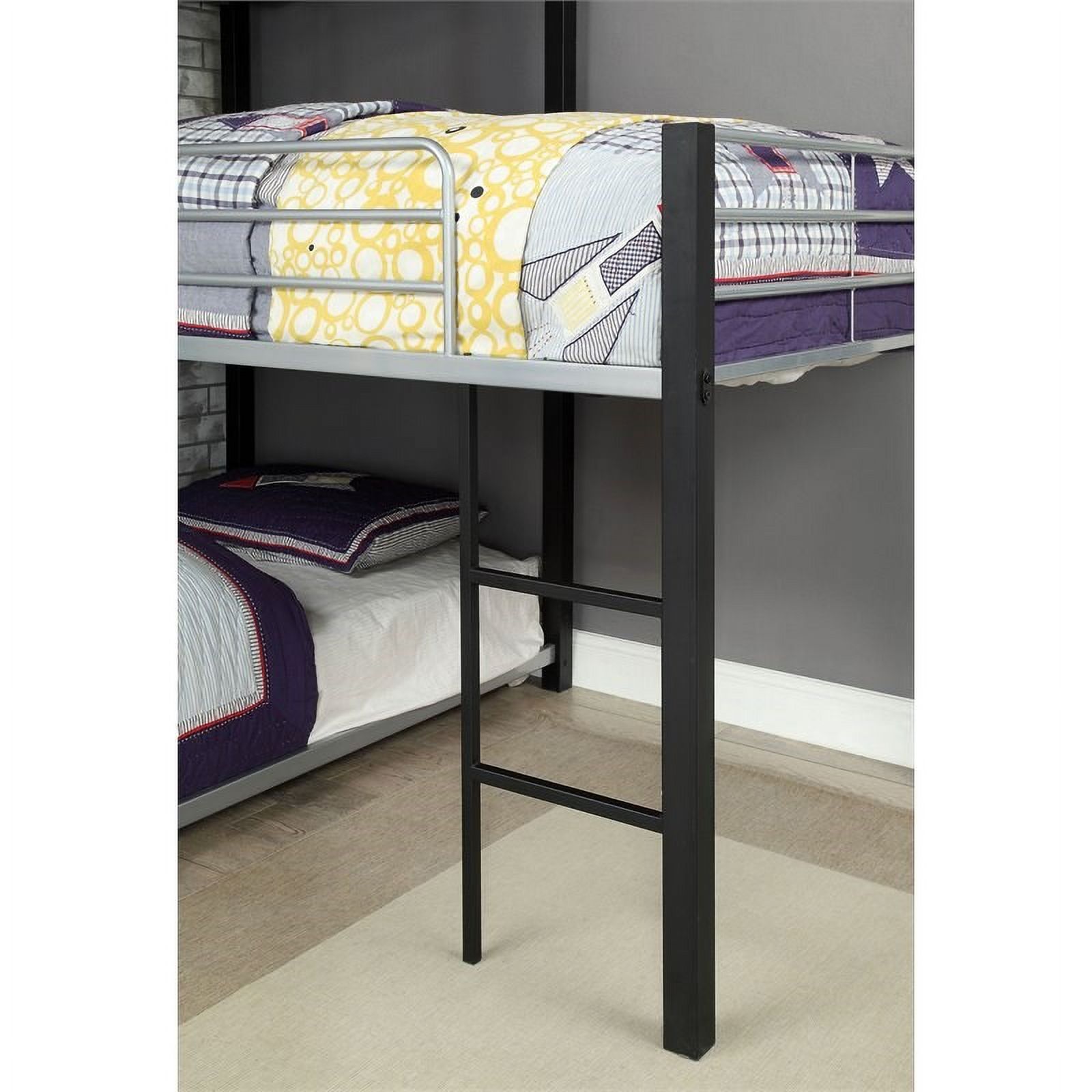 Pemberly Row Modern Steel Metal/Wood Triple Twin Bunk Bed in Sand Black