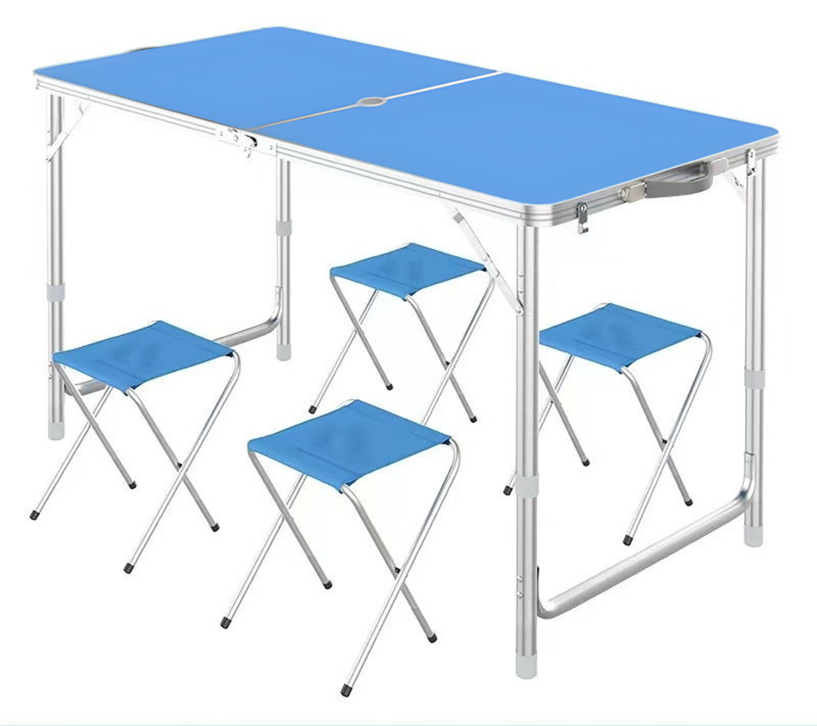 Folding Camping Table Portable with 4 Chairs Inlife Garden Table and Chair Set with Umbrella Hole, Aluminum Alloy, Height Ajustable