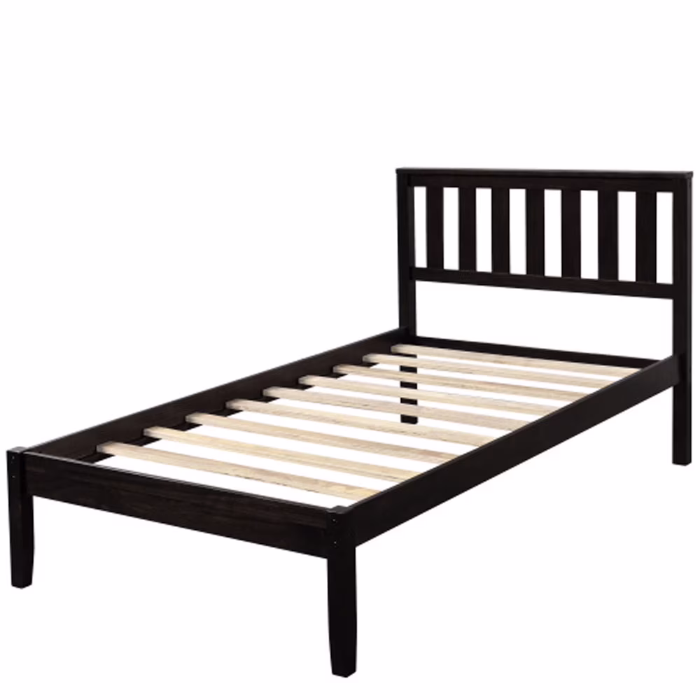 Wood Platform Bed with Headboard/Wood Slat Support,Twin - Espresso