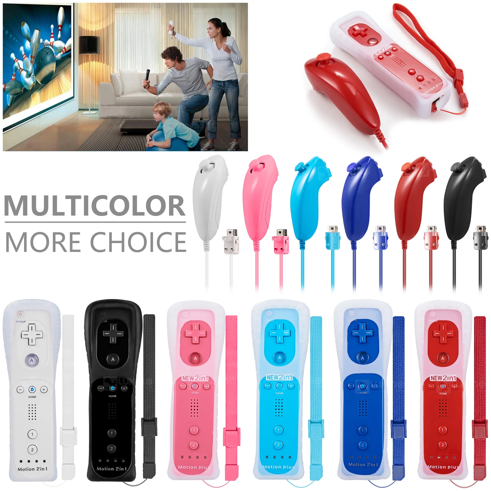 LUXMO Wii Nunchuck Controller Motion Plus, Remote Controller and Nunchuk Controller Compatible with Wii (U) Console Video Games(2 Pack)