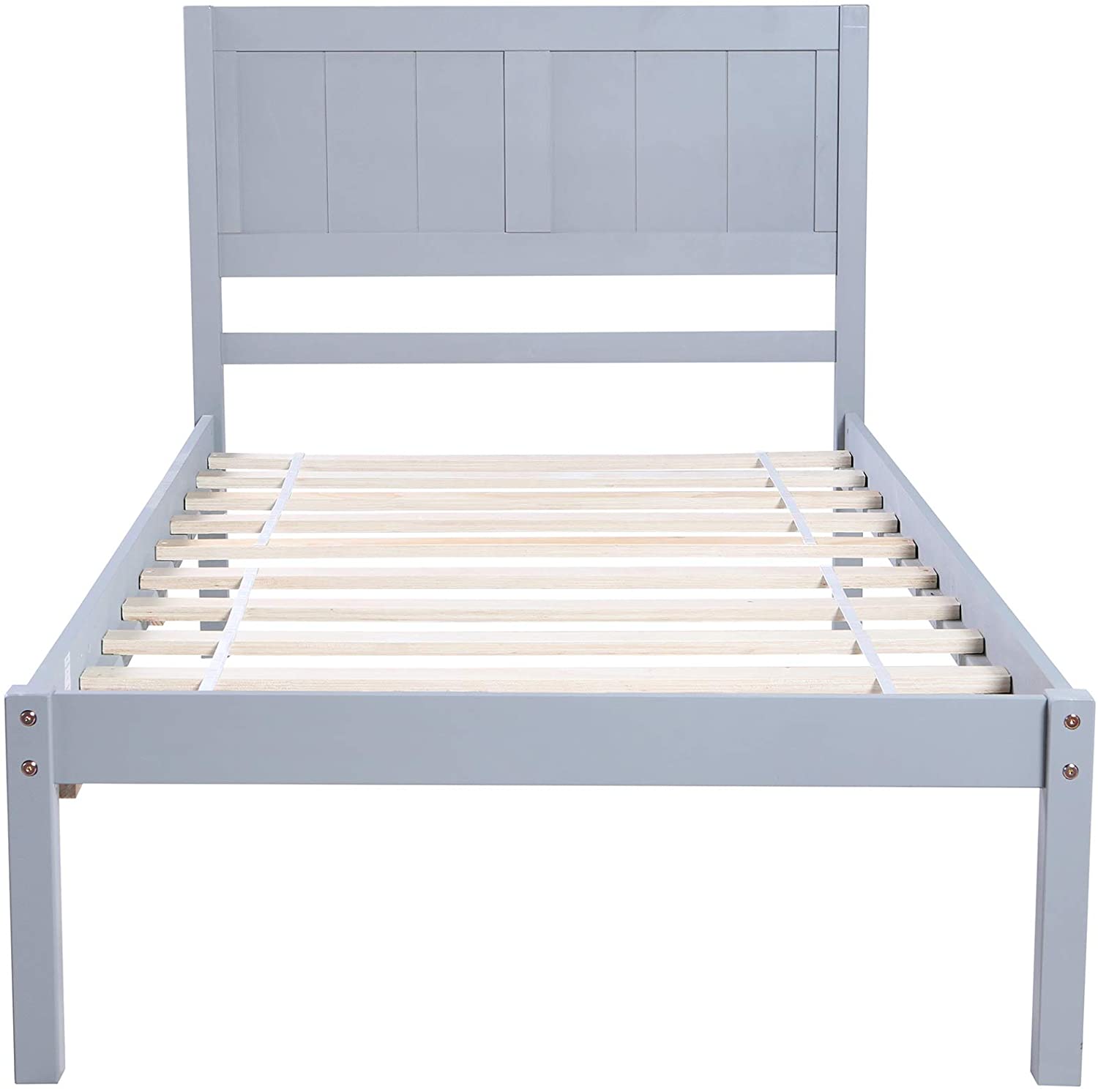 Twin Bed Frames Hard Wood,JULYFOX Gray Platform Bed Frame with Headboard No Box Spring Needed 300 lbs Heavy Duty For Small Spaces