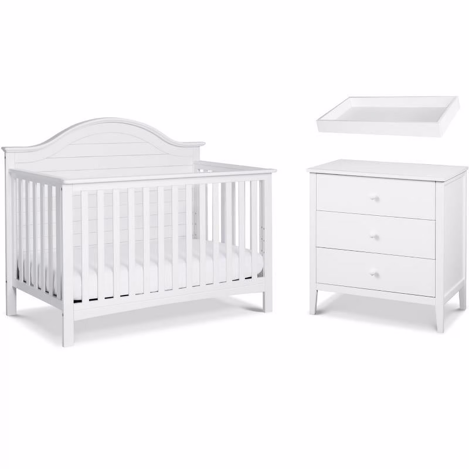 4-in-1 Convertible Crib and Dresser with Removable Changing Tray Set in White