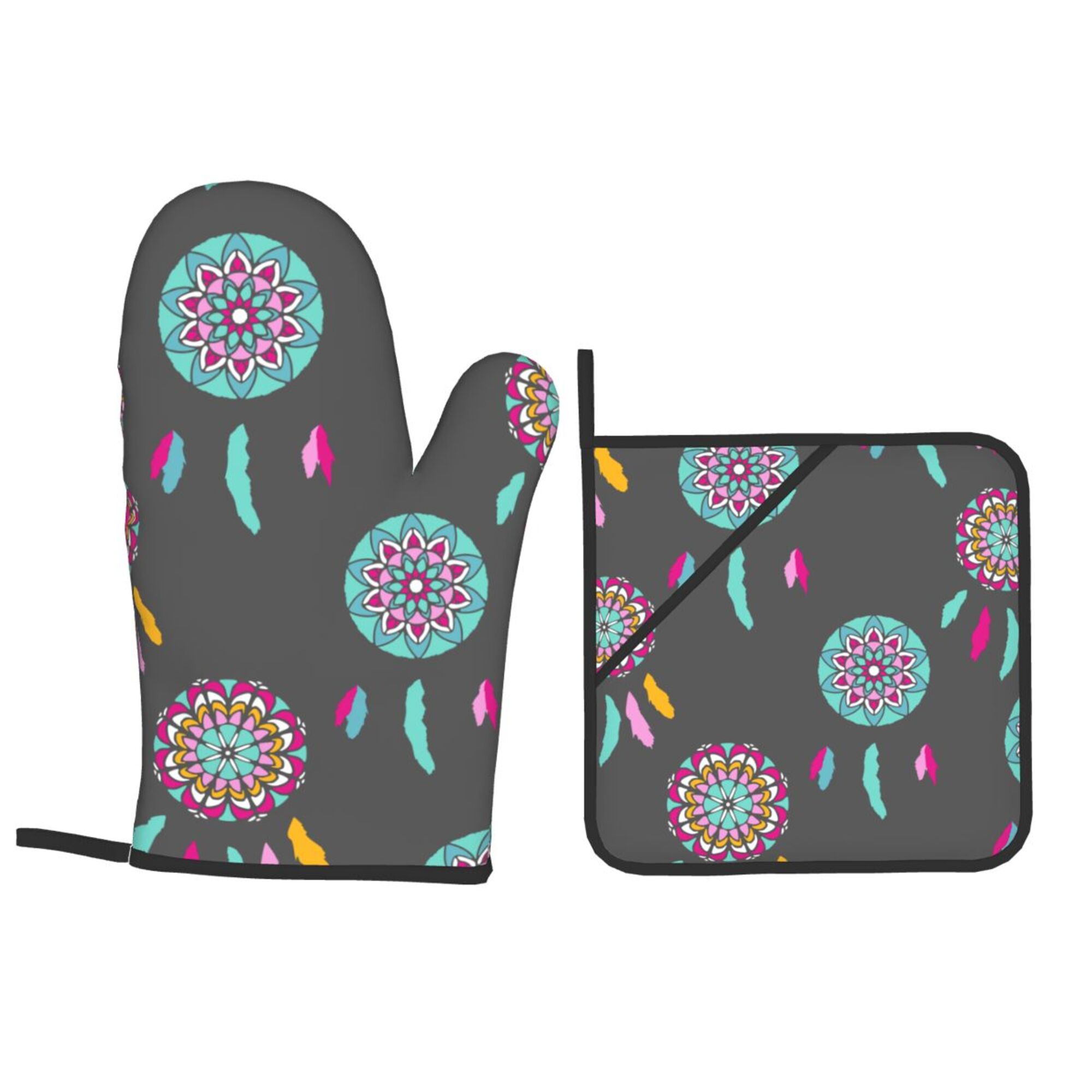 ZICANCN Oven Mitts and Pot Holders Sets,Dreamcatcher Arts Drawn Baking Sets Kitchen Heat Resistant 4 Pieces