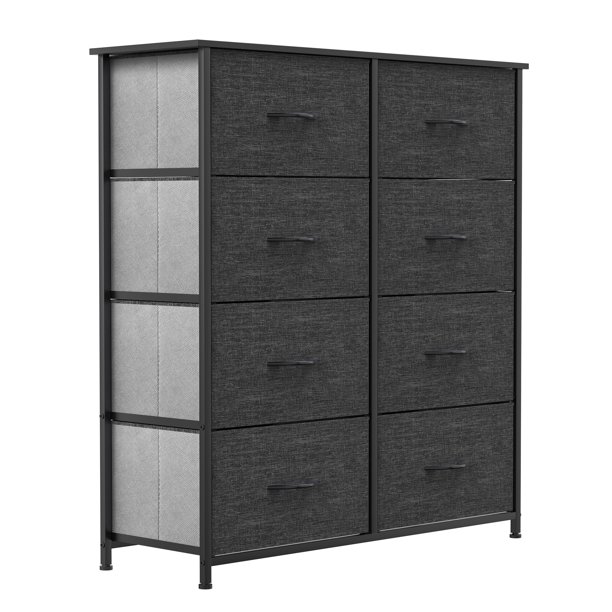 8 Drawers Dresser Bedroom Bins Organizer High Storage Tower Furniture, Black Gray