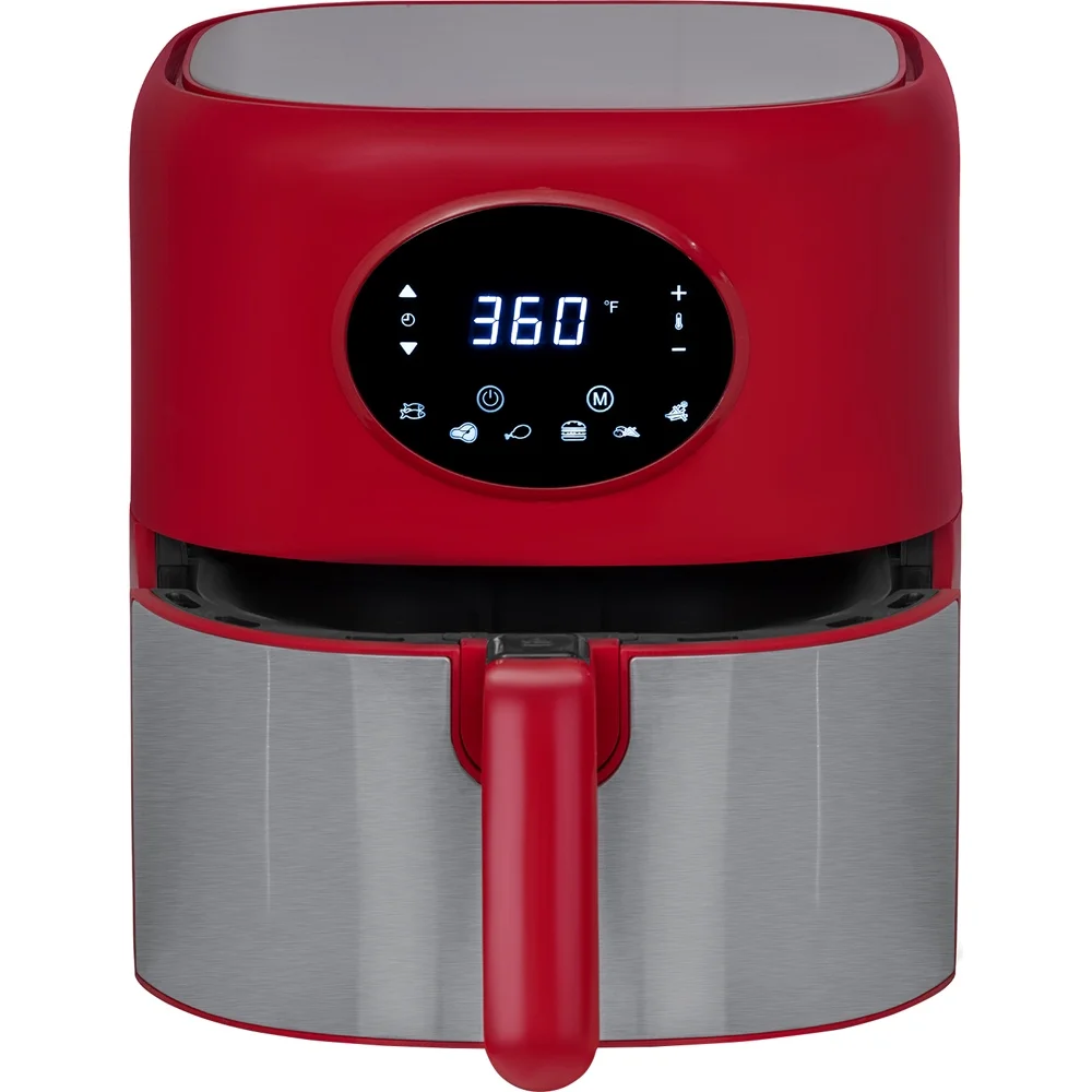 Open Box Deco Chef 3.7QT Digital Air Fryer with 6 Cooking Presets, LED Touch Controls, Adjustable Temperature and Time, Detachable Dishwasher Safe Non-Stick Basket, Red