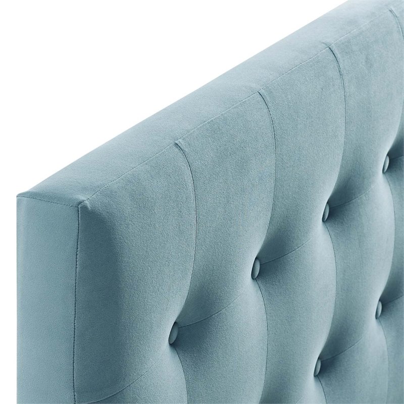 Pemberly Row Modern Fabric Biscuit Tufted Velvet Queen Headboard in Light Blue