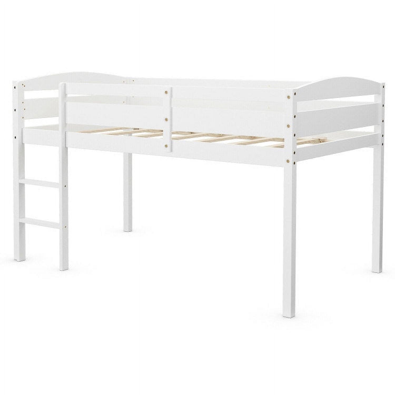 Wooden Twin Low Loft Bunk Bed with Guard Rail and Ladder