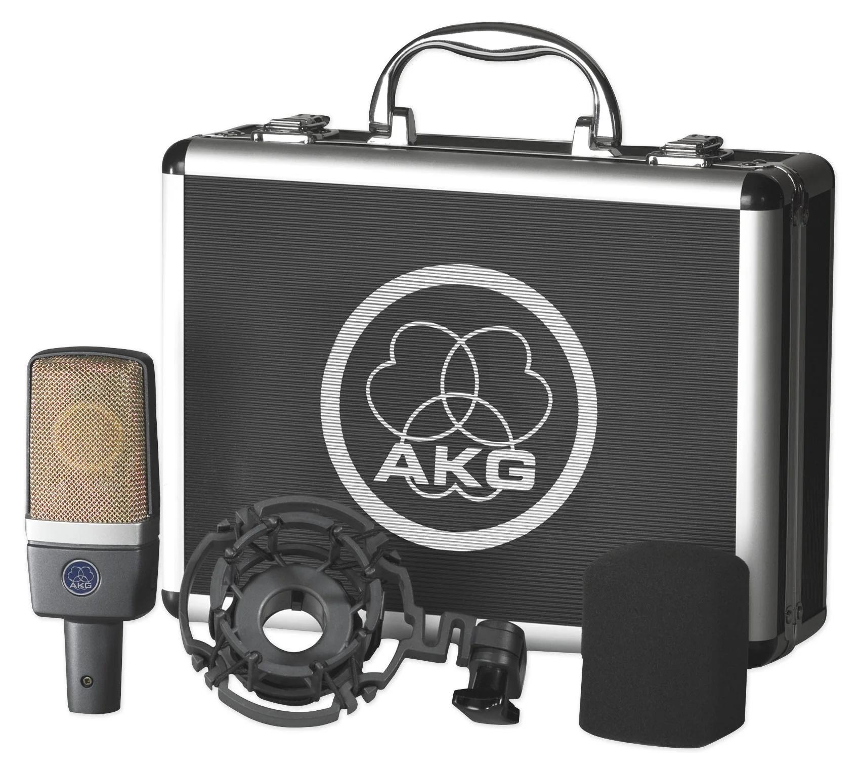 AKG C214 Condenser Microphone Recording Mic+Samson Headphones+Amplifier+Shield