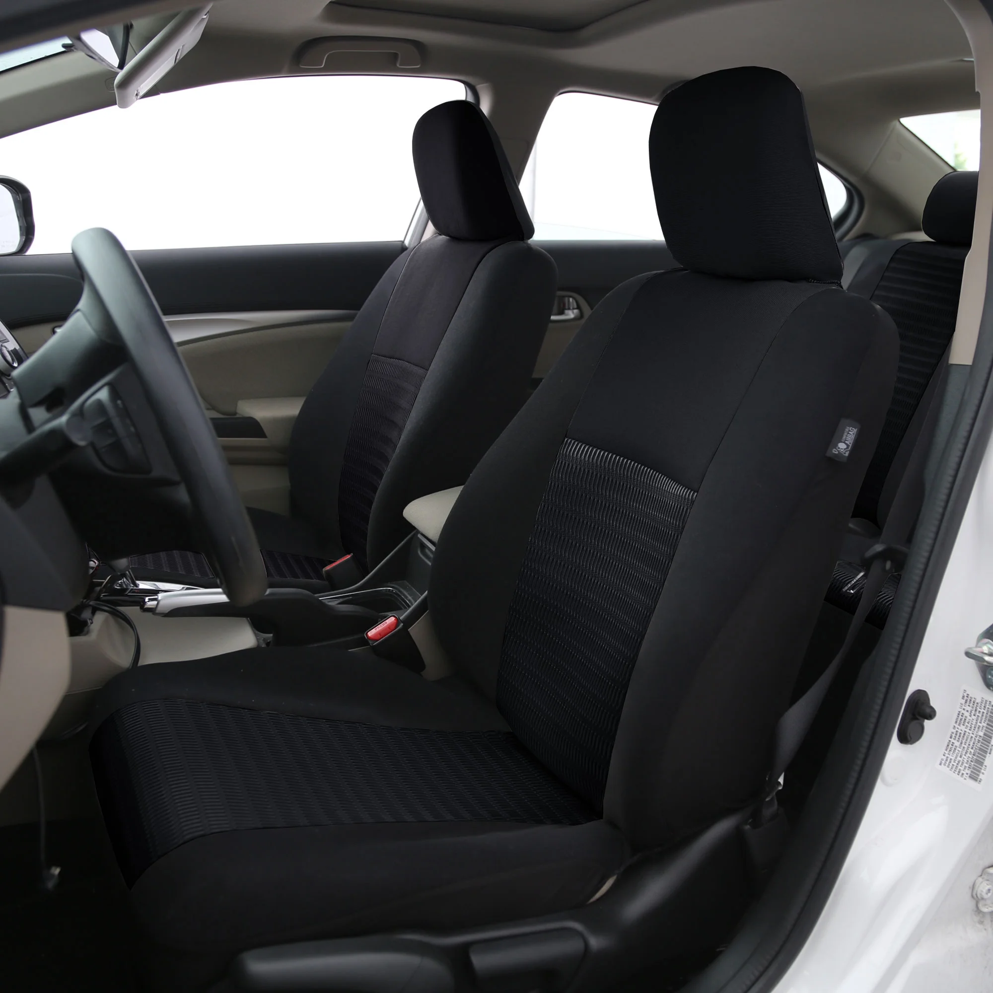 FH Group Trendy Elegence Airbag Compatible and Split Bench 8 Seaters Car Van Seat Covers, Full Set, Black