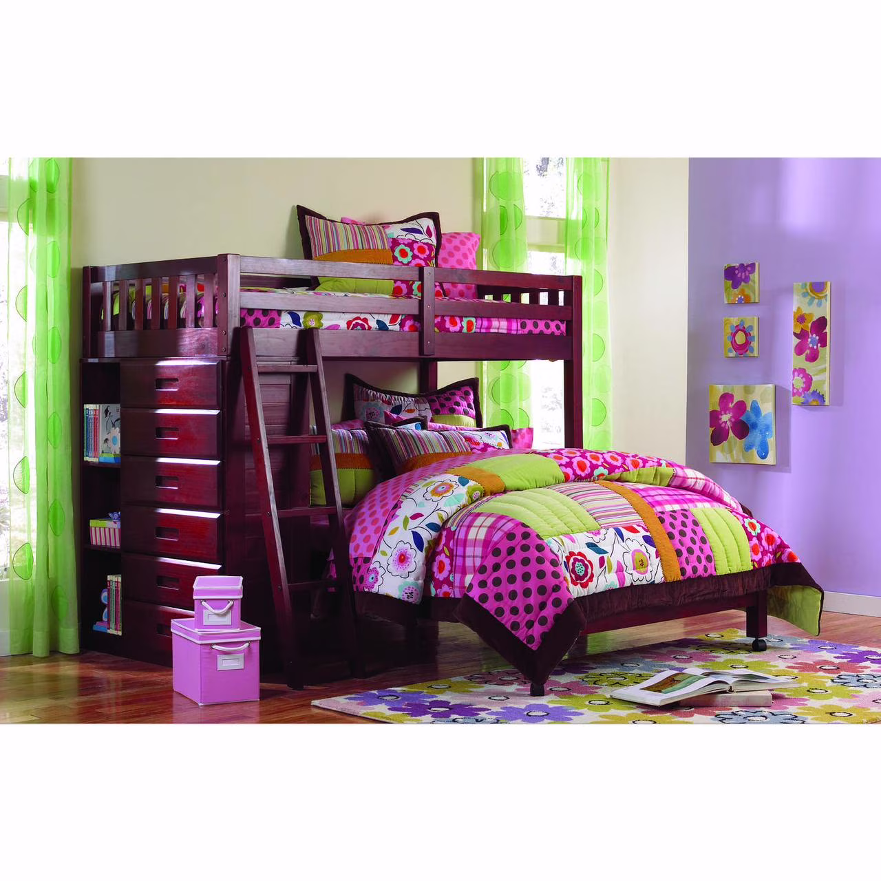OS Home and Office Furniture 2806-22 Solid Pine Loft Bed in Rich Merlot