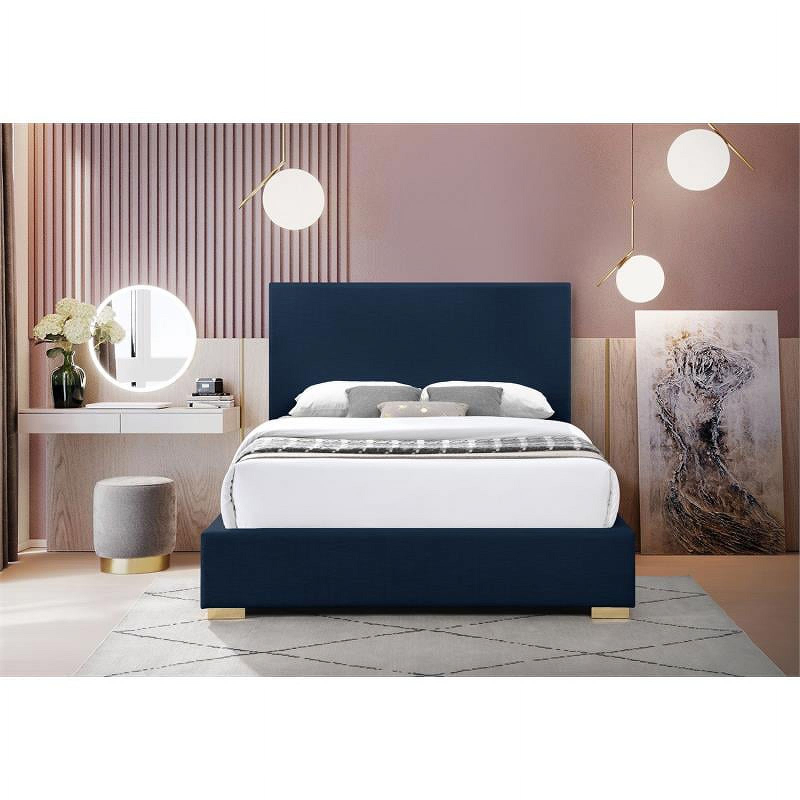 Meridian Furniture Crosby Navy Linen Textured Fabric King Bed