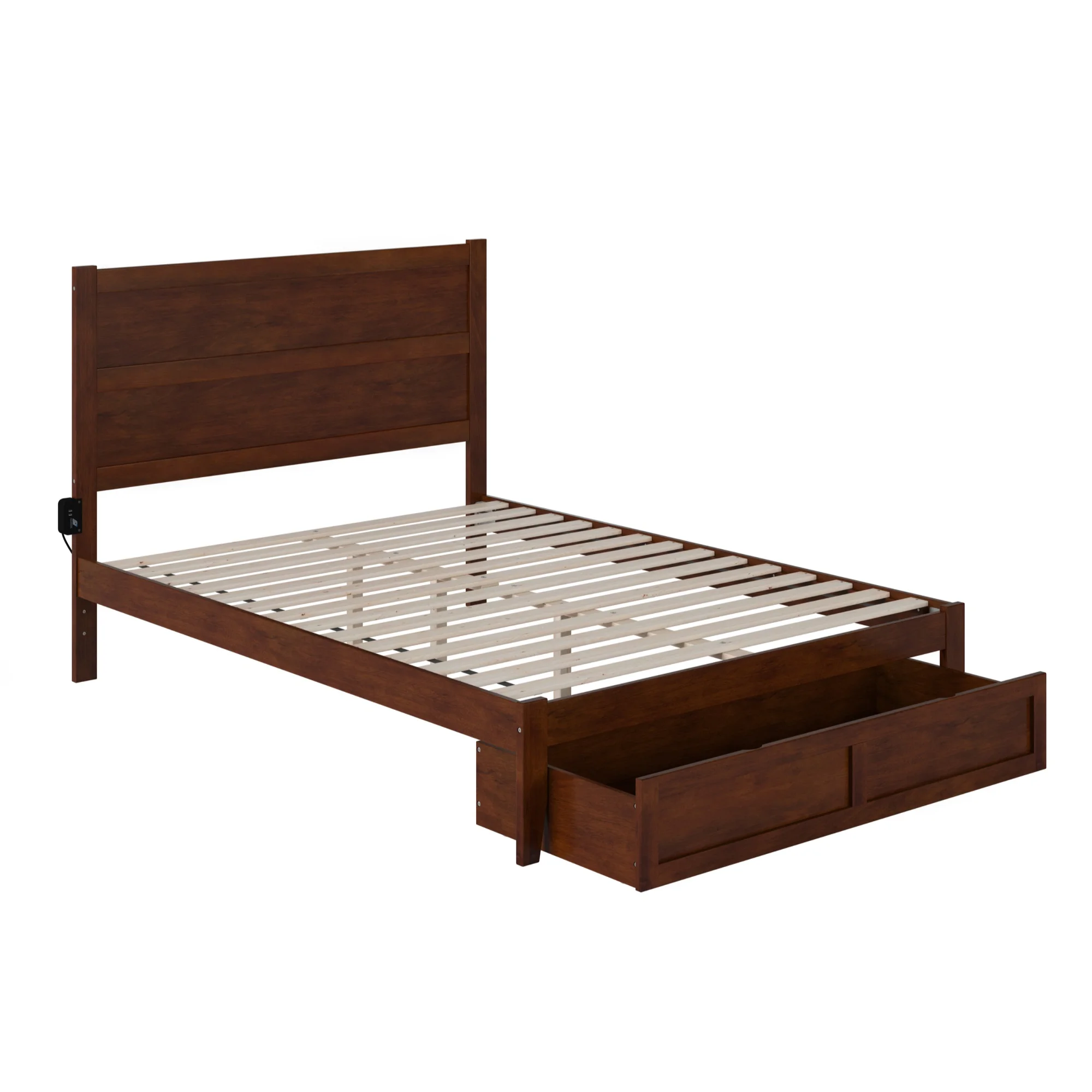 AFI NoHo Modern Wood Queen Bed with Foot Drawer in Walnut