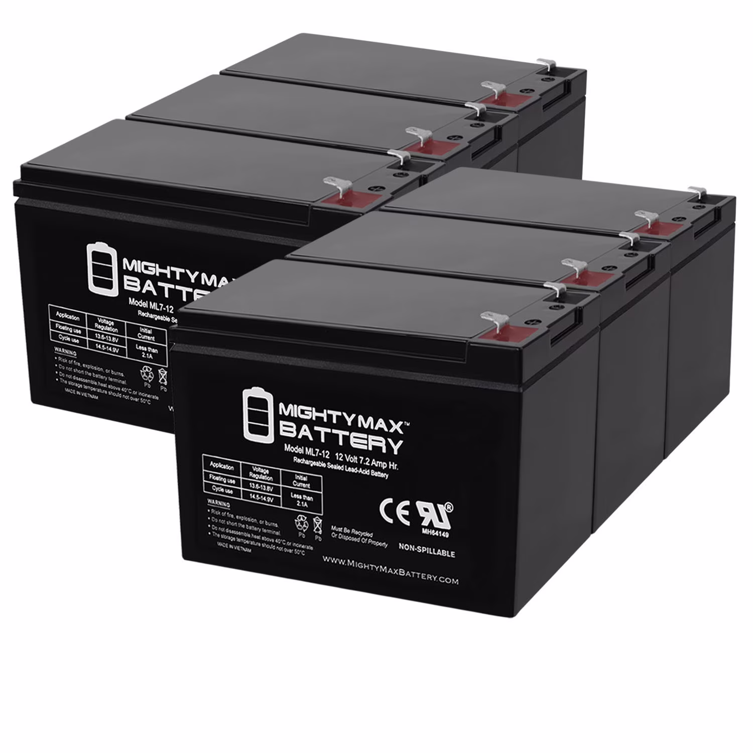 12V 7Ah Battery Replaces CATV Systems, Robotics, E-Bikes - 6 Pack