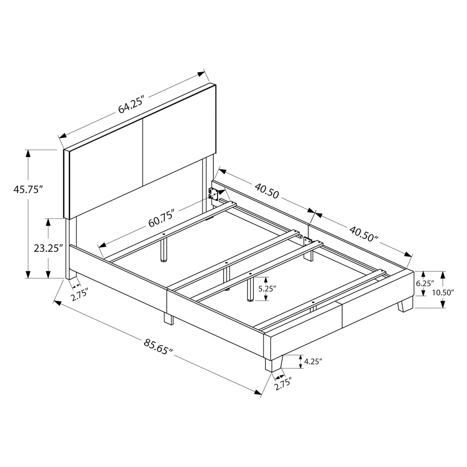 Monarch Specialties Bed - Queen Size, Dark Brown Leather-Look