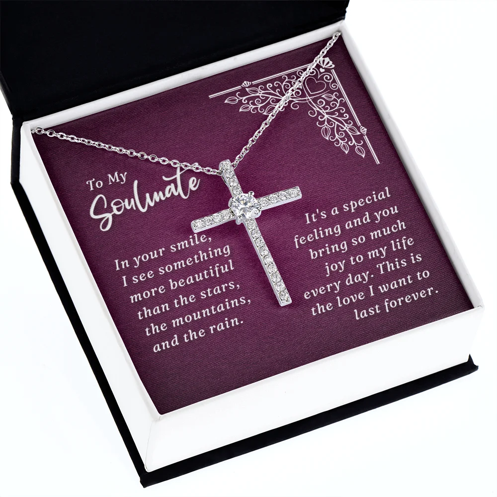 To My Soulmate, In Your Smile CZ Cross Necklace