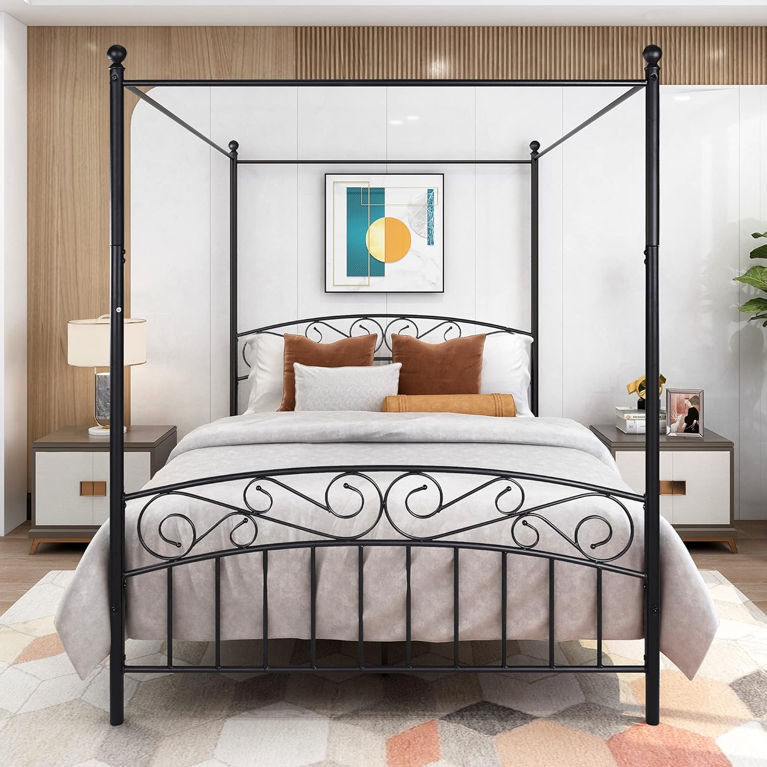 Canopy Bed Frame Queen Meal Canopy Bed Modern 4 Pos Corner Bed Wih Headboard And Fooboard Meal Sla Suppor, No Box Spring Needed