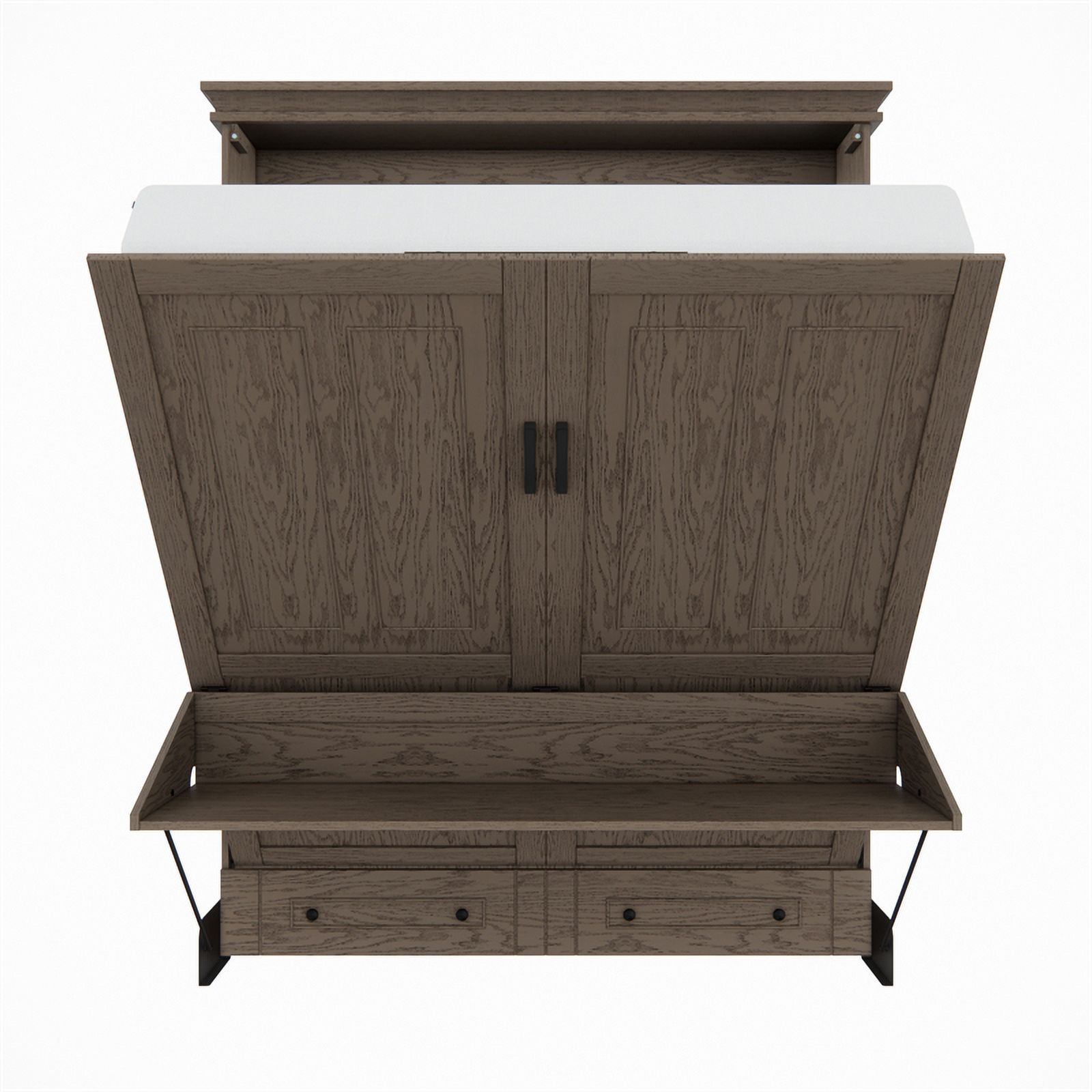 Pemberly Row Transitional Queen Solid Wood Murphy Wall Desk Bed in Gray