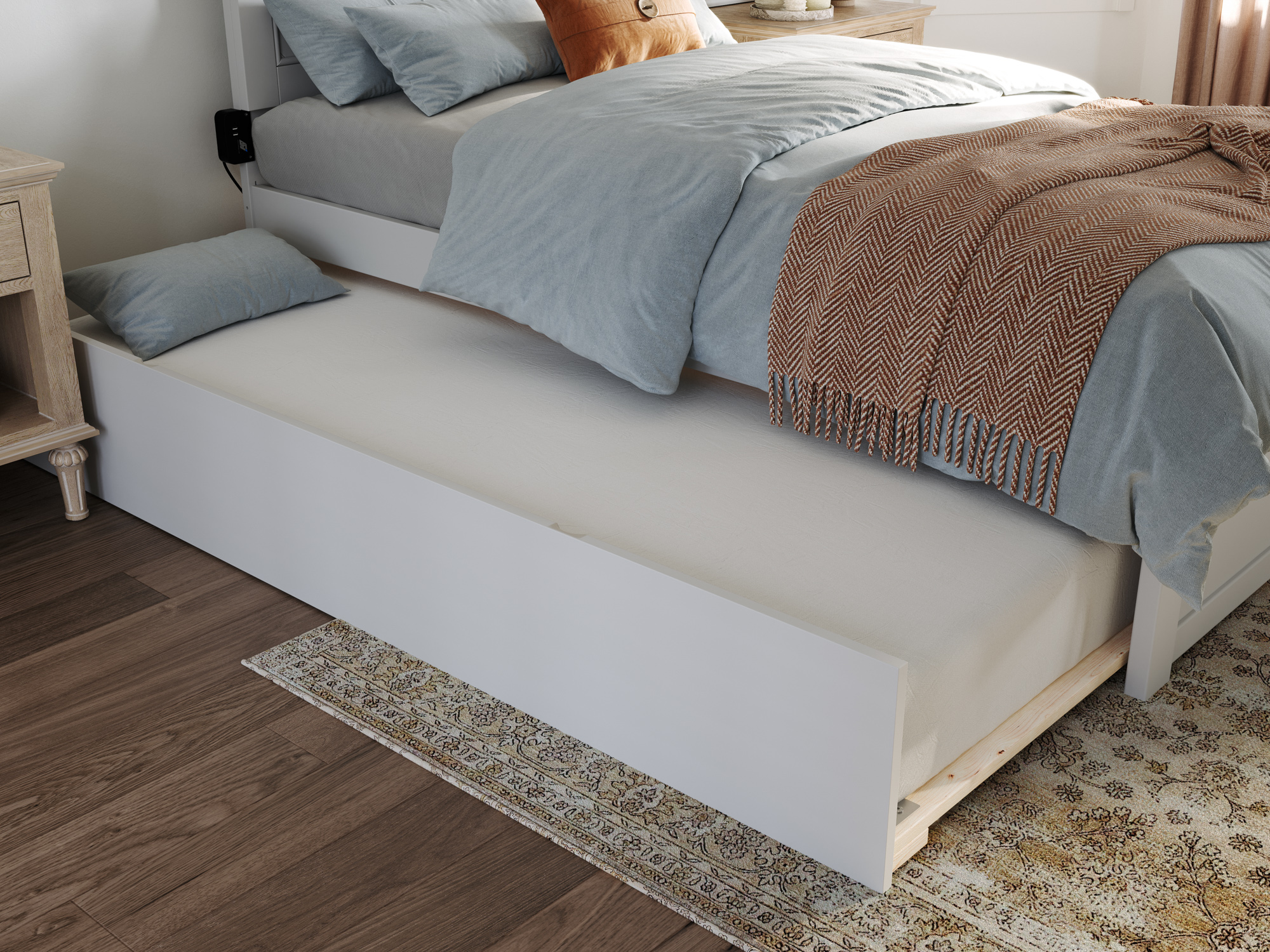 AFI Canyon White Farmhouse Solid Wood Platform Bed with Footboard & Twin Trundle, Twin