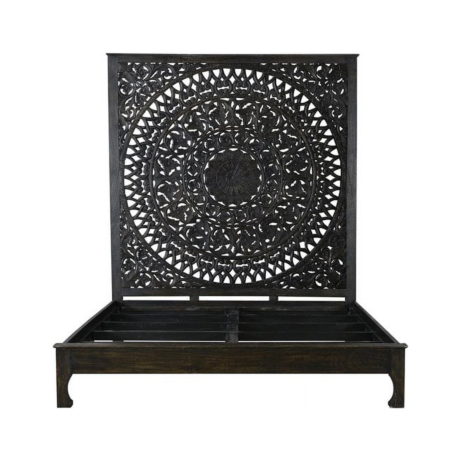 Taran Designs Gianna Carved Solid Wood Queen Panel Bed in Antique Black