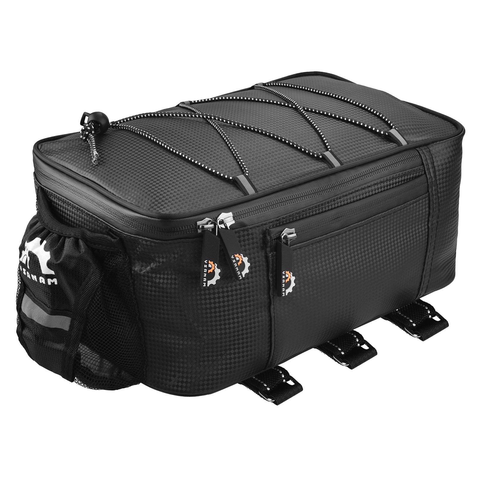 Versatile Bike Trunk Bag with Waterproof Rain Cover, Rear Bag Bike Rack Bag, Large Capacity, Reflective Strips, Side Pocket