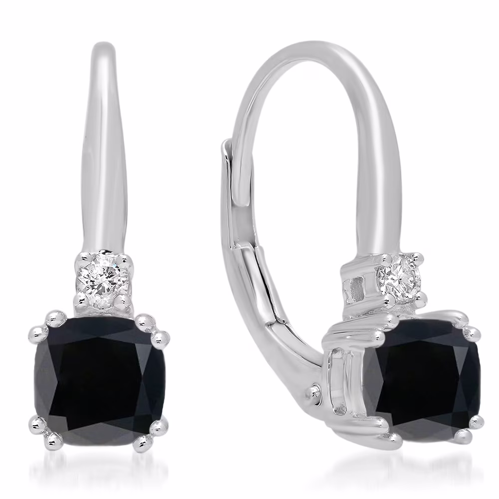Dazzlingrock Collection 10K 5 MM Each Cushion Black Diamond & Round White Diamond Ladies Dangling Drop Earrings, White Gold
