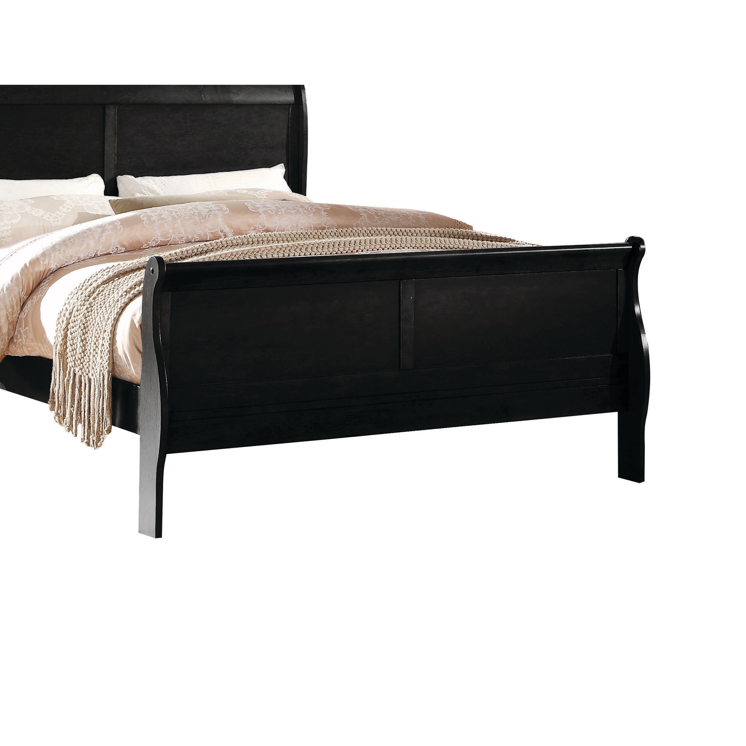 Wooden Full Bed with Panel Design Sleigh Headboard and Footboard, Brown