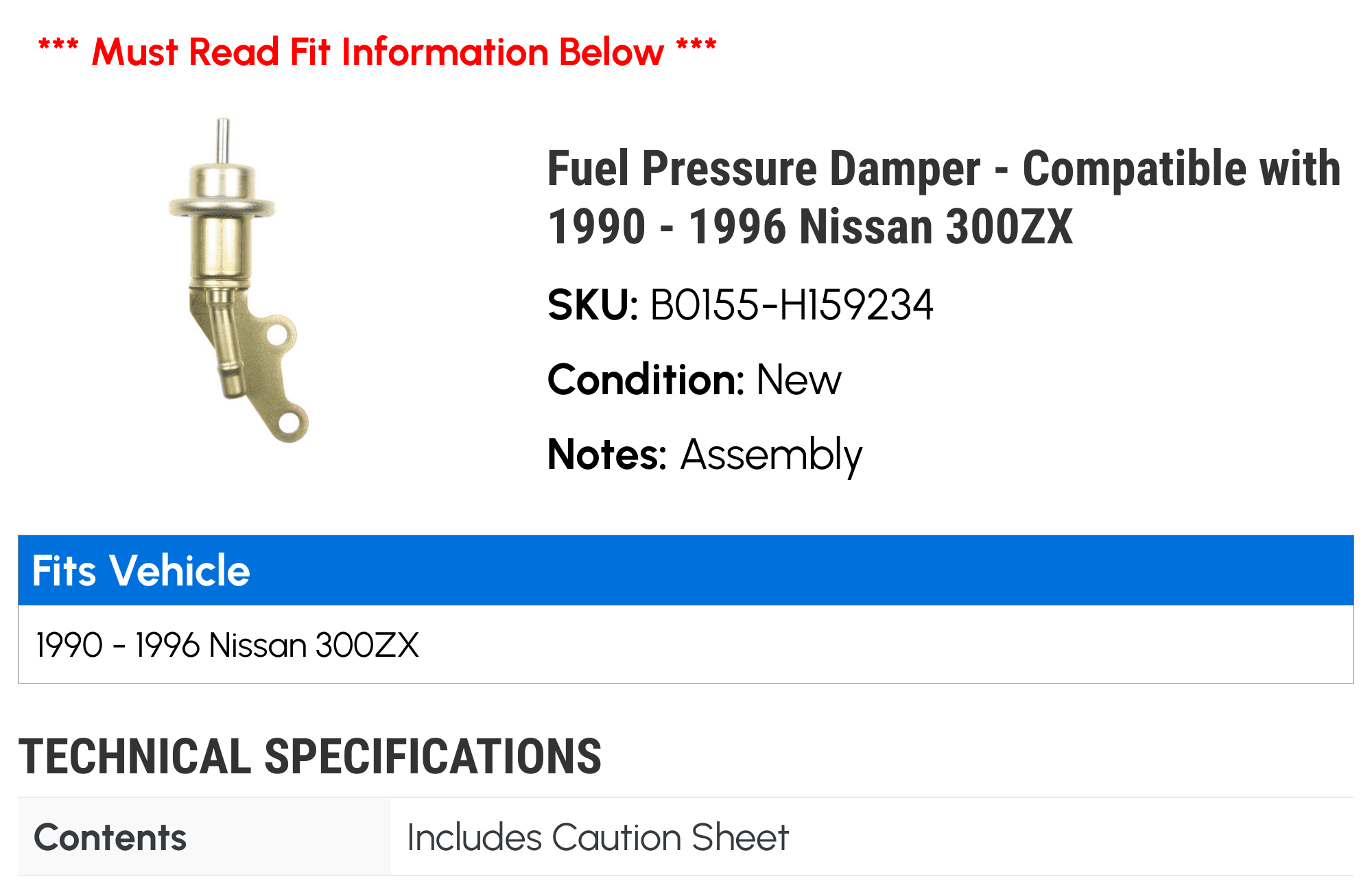 Fuel Pressure Damper - Compatible with 1990 - 1996 Nissan 300ZX 1991 1992 1993 1994 1995
