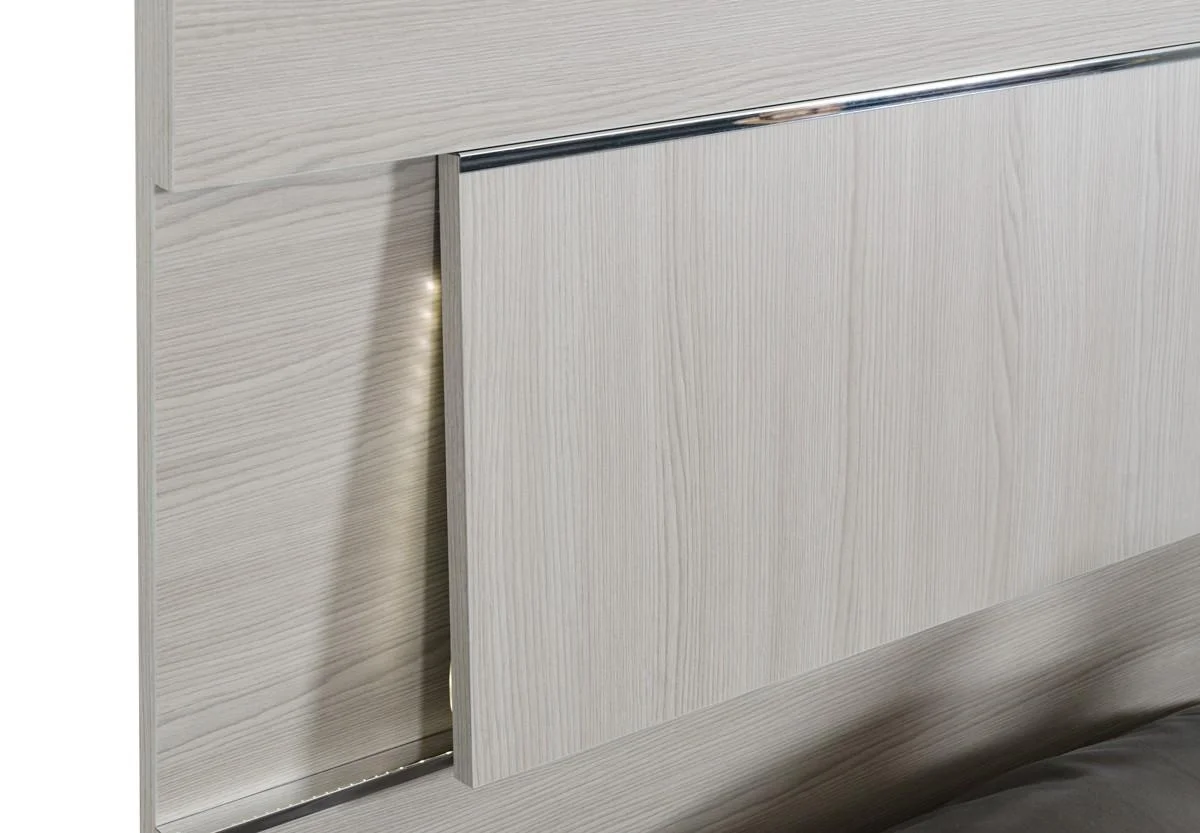 Grey Veneer Headboard w/LED King Bedroom Set 6Pcs Italy Made VIG Modrest Ethan