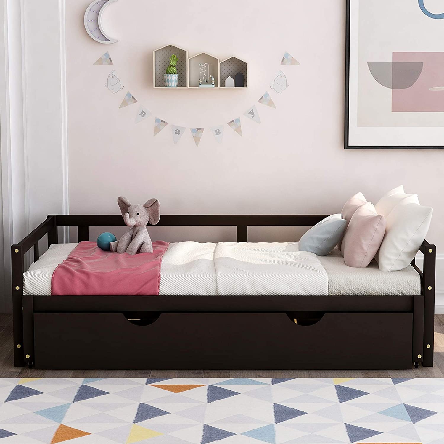 TBWYF Extendable Twin to King Daybed Frame with Trundle, Twin Size Bed Frame No Box Spring Needed,Espresso