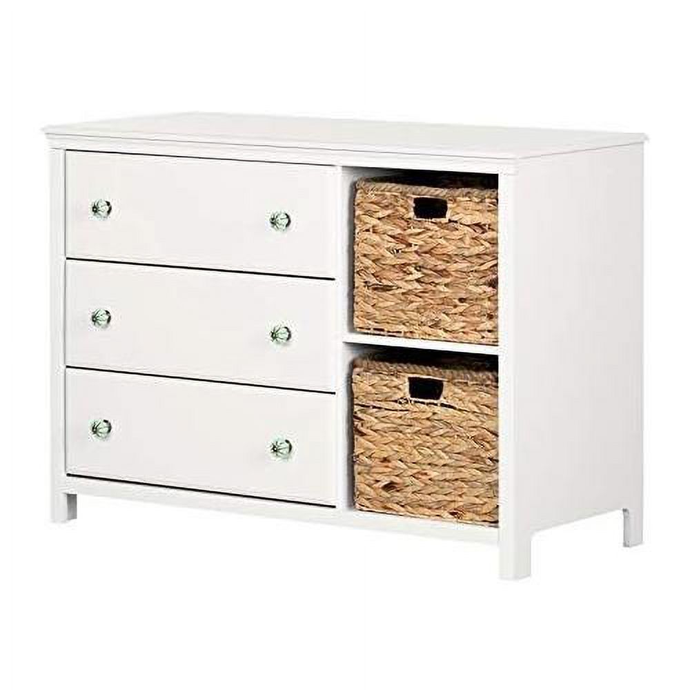 3 Drawers Dresser With Cubic Basket Storage, Small Modern Console Table For Living Room And Entryway, White