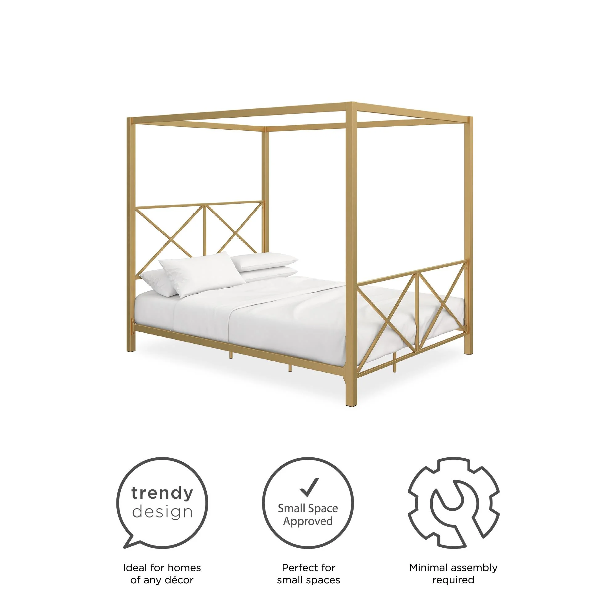 DHP Rosedale Metal Canopy Poster Bed Frame, Full, Gold