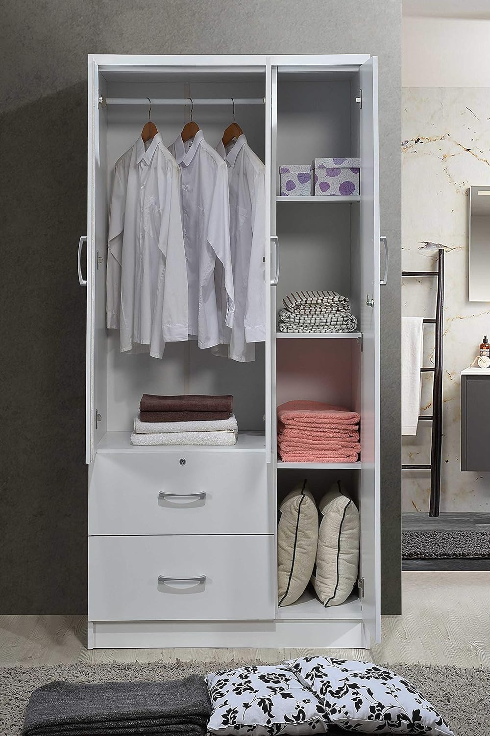 2-Drawers, 3-Shelves In White Bedroom Armoires, 21