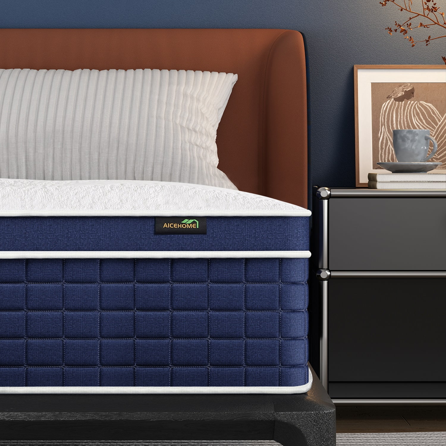 AICEHOME 14 inch Hybrid Mattress in a Box, Innerspring and Gel Memory Foam Medium Firm, King Mattress