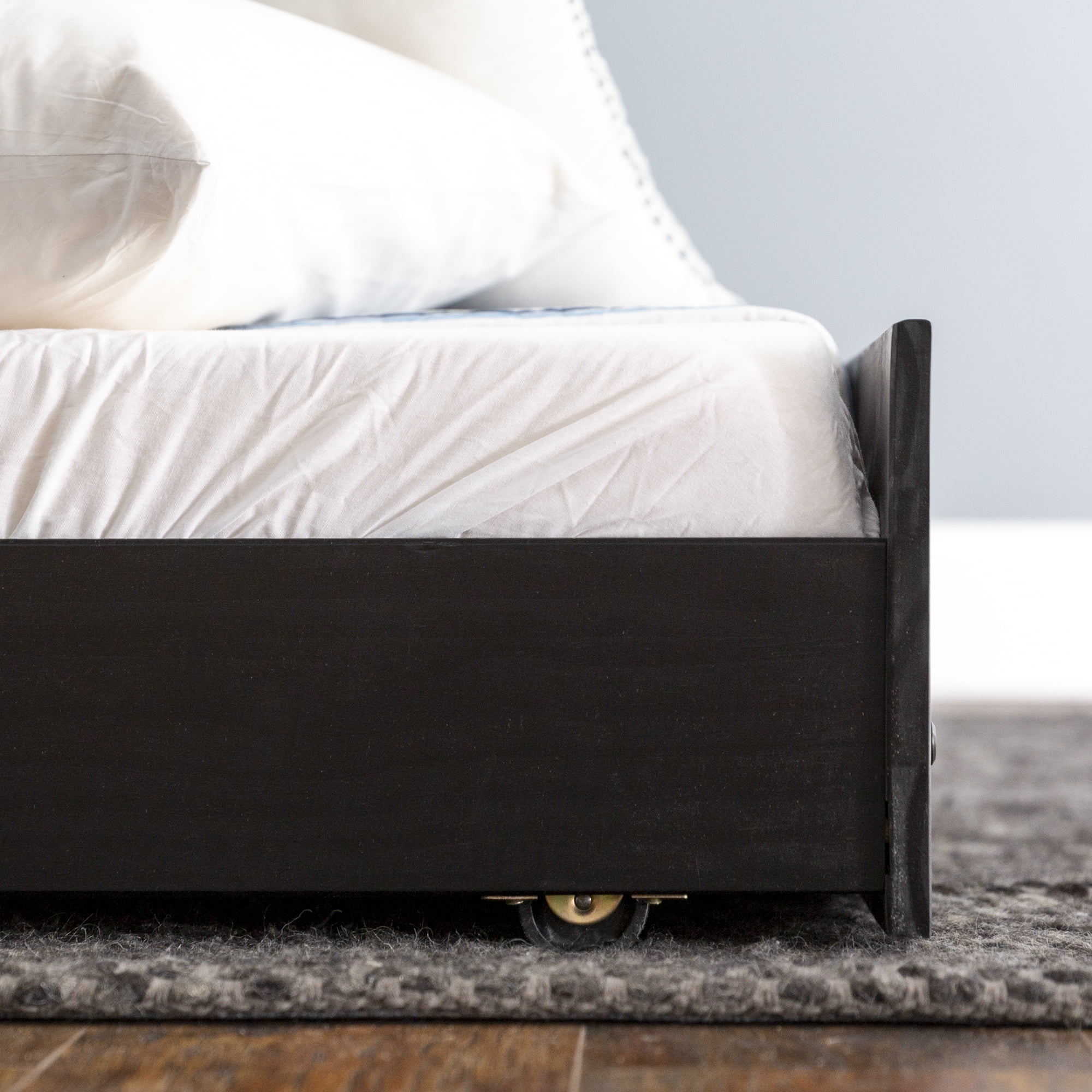 Desert Fields Baneberry Simple Solid Wood Natural Trundle Bed, Black