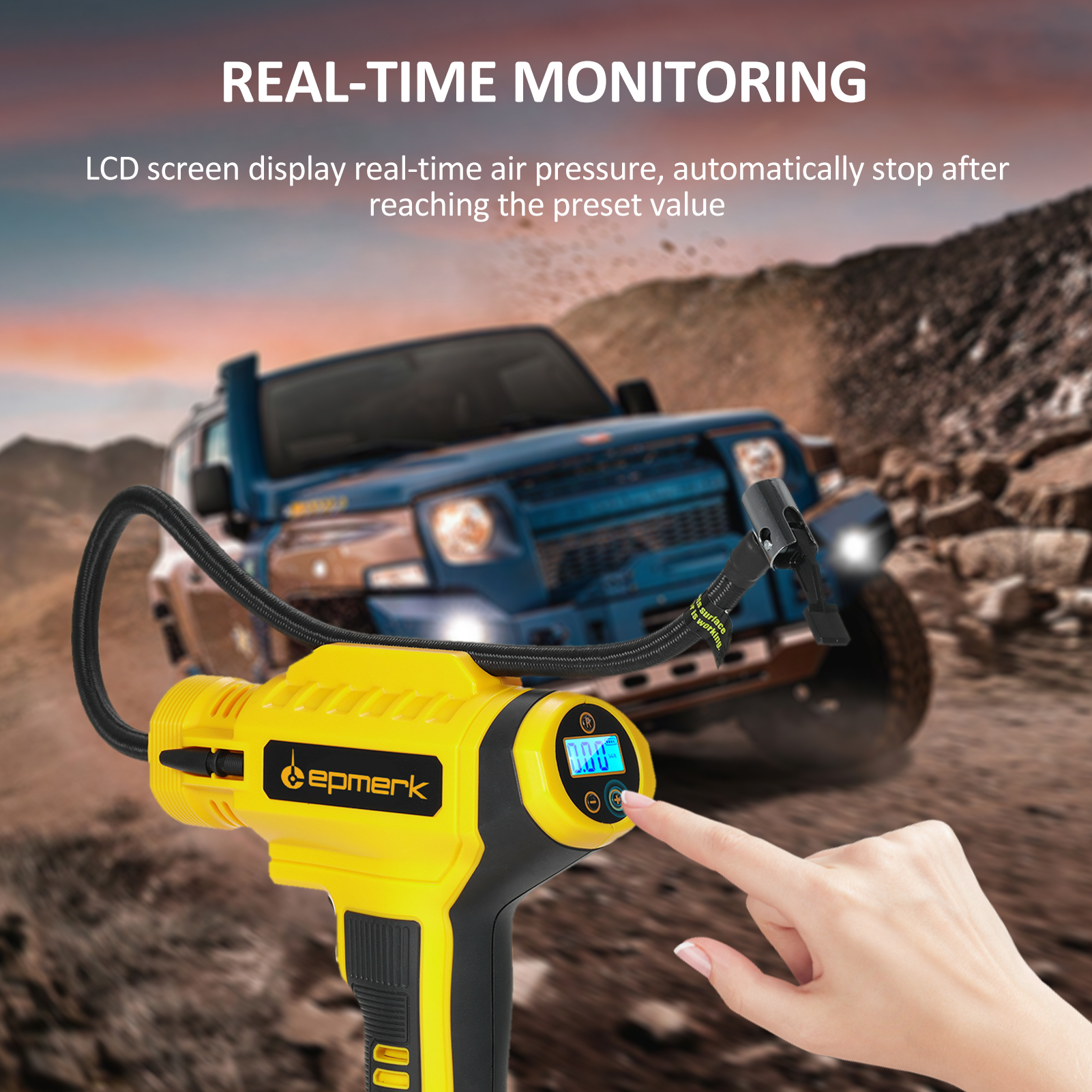 Meterk Cordless Tire Inflator Air Compressor 20V Rechargeable Battery Powered 150PSI Portable Handheld Air Pump with 12V Car Adapter Digital Pressure Gauge for Cars Motorcycles Type-C Char