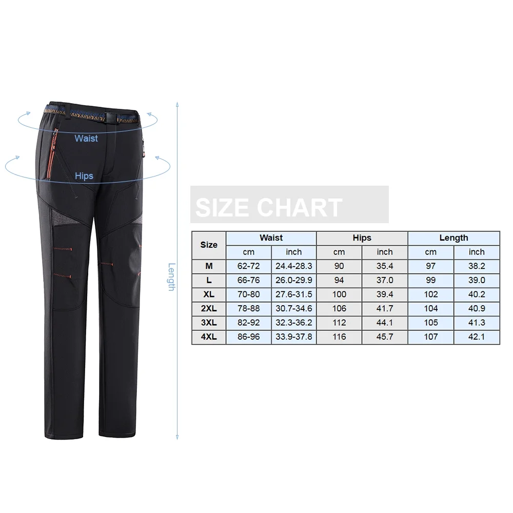 Women's Hiking Pants Fleece Removable Waterproof Windproof Mountain Trousers with Zipper Pockets Outdoor Camping Fishing Winter